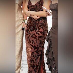Velvet Floral Burnt Brown Slip Dress